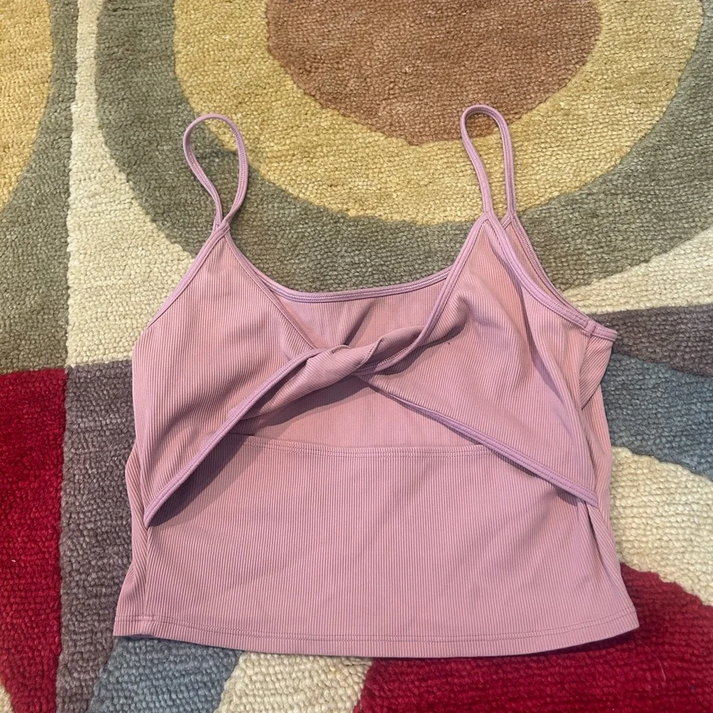 Athleta Powervita Ribbed Twist Back Tank Top Cropped Spaghetti Straps Pink M